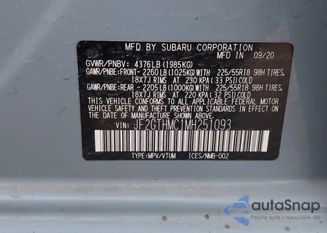 2021 Subaru Crosstrek Limited from USA, damaged, VIN JF2GTHMC1MH251093